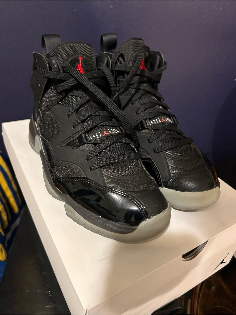 Jordan Black with Red Jumpman Retro High-Top Sneakers